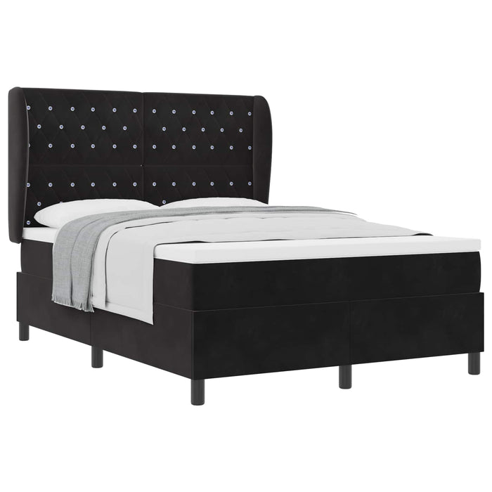 Pat cu arcuri cu saltea cu headboard Negru 200 x 160 cm Catifea WALTI