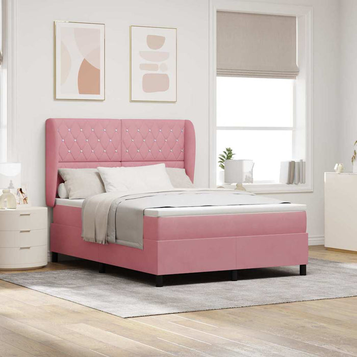 Pat cu arcuri cu saltea cu headboard Roz 200 x 160 cm Catifea WALTI