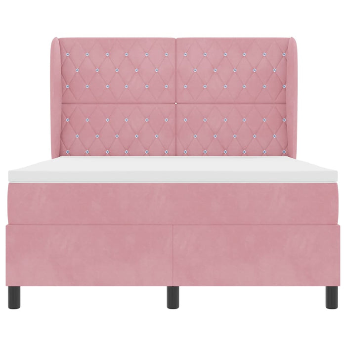 Pat cu arcuri cu saltea cu headboard Roz 200 x 160 cm Catifea WALTI