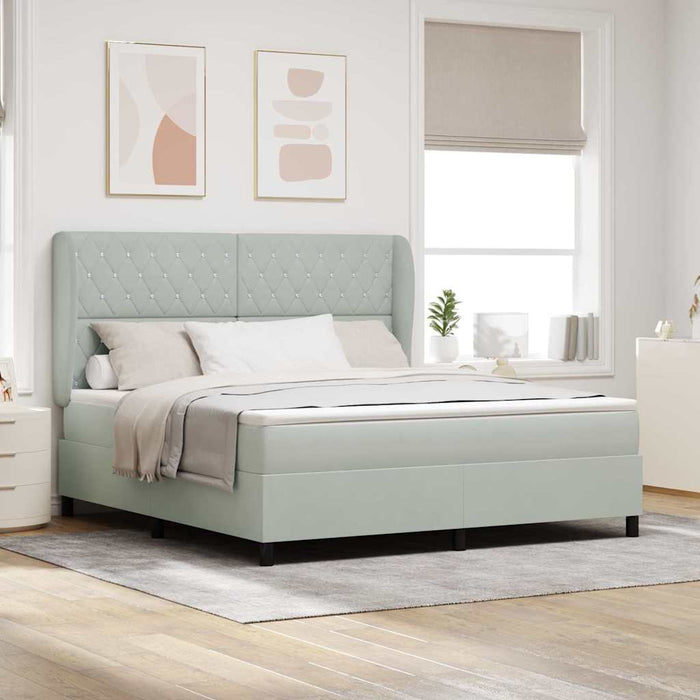 Pat cu arcuri cu saltea Gri deschis 200 x 180 cm Catifea - WALTI WALTI