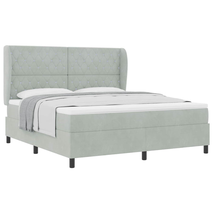 Pat cu arcuri cu saltea Gri deschis 200 x 180 cm Catifea - WALTI WALTI