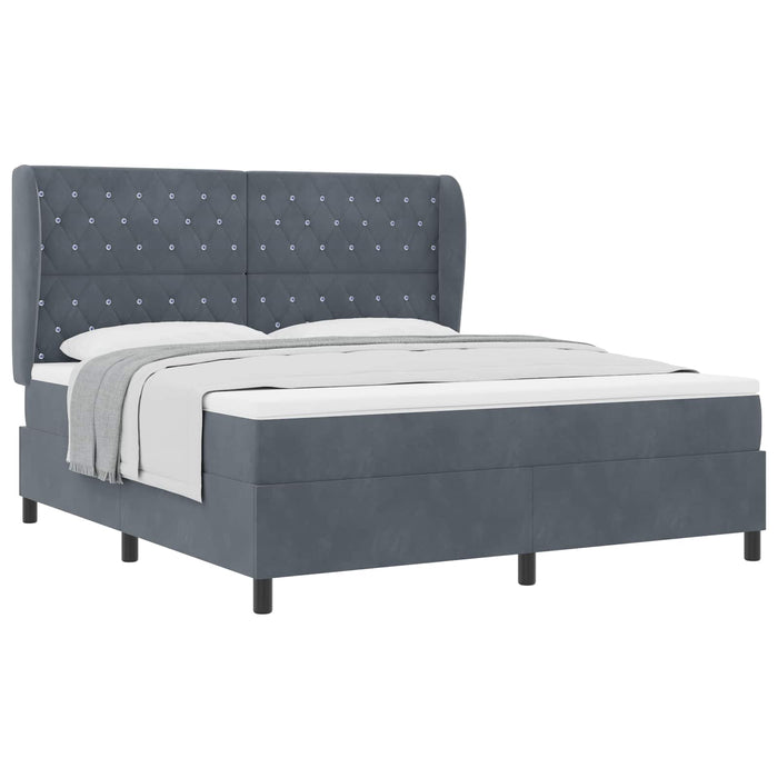 Pat cu arcuri cu headboard Gri închis 200 x 180 cm Catifea WALTI
