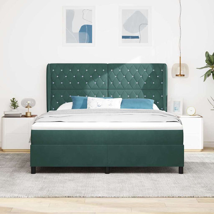 Pat cu arcuri cu saltea Verde închis 200 x 180 cm Catifea WALTI