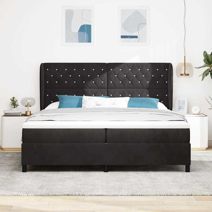 Pat cu arcuri cu saltea cu headboard Negru 200 x 200 cm Catifea - WALTI WALTI