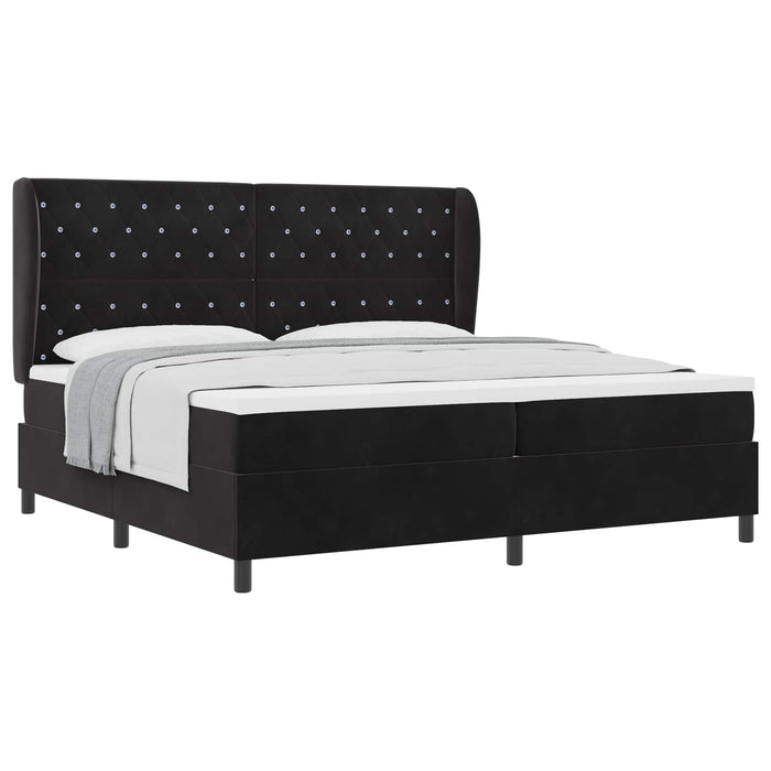 Pat cu arcuri cu saltea cu headboard Negru 200 x 200 cm Catifea - WALTI WALTI