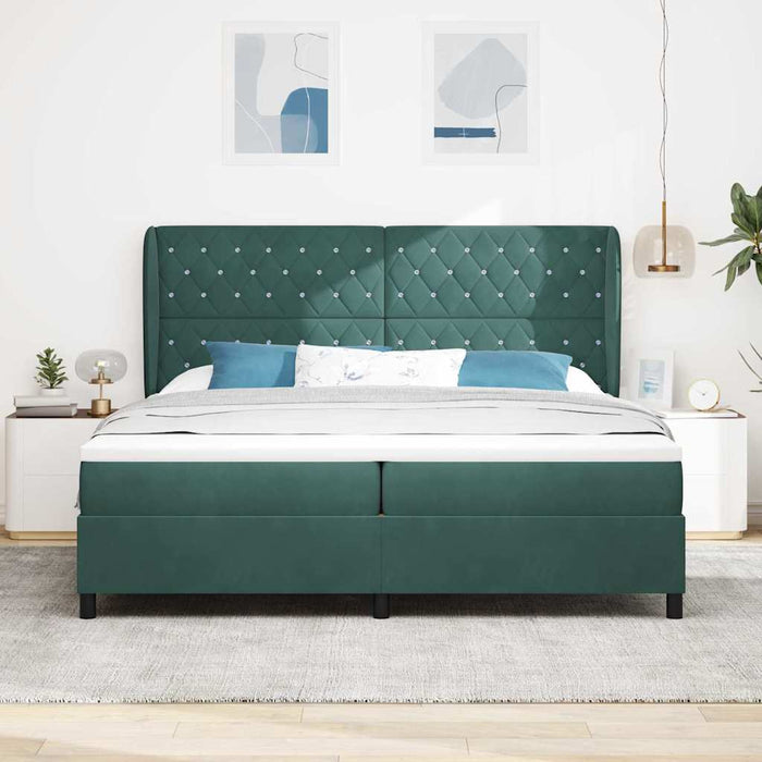 Pat cu arcuri cu saltea Verde închis 200 x 200 cm Catifea WALTI