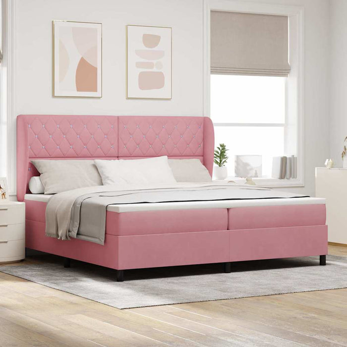 Pat cu arcuri cu saltea cu headboard Roz 200 x 200 cm Catifea WALTI