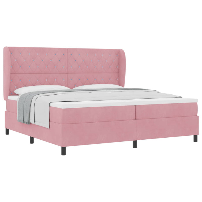 Pat cu arcuri cu saltea cu headboard Roz 200 x 200 cm Catifea WALTI