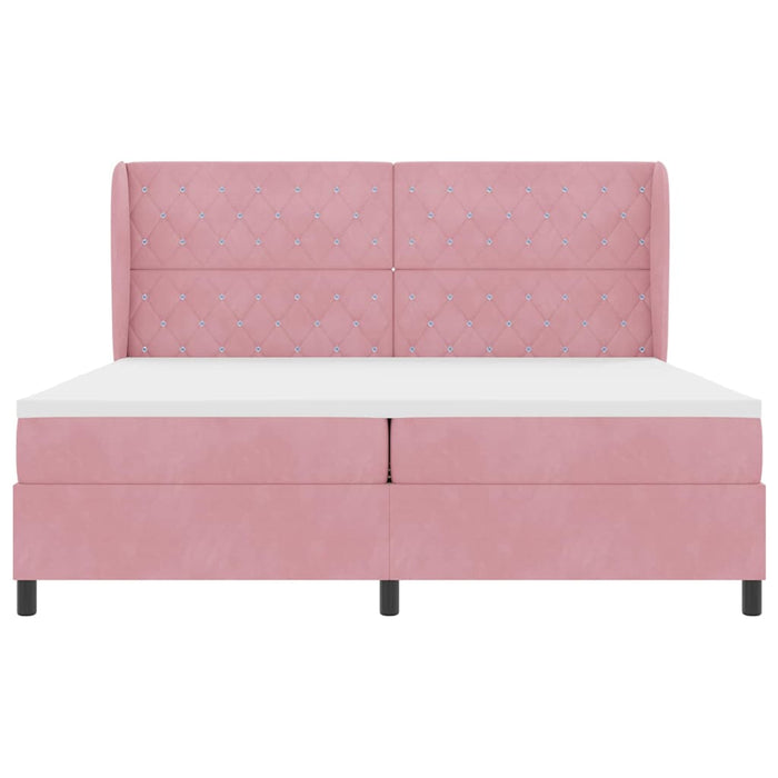 Pat cu arcuri cu saltea cu headboard Roz 200 x 200 cm Catifea WALTI