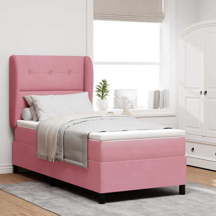 Pat cu arcuri cu saltea cu headboard Roz 200 x 80 cm Poliester - WALTI WALTI