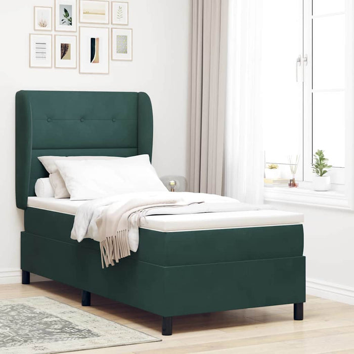 Pat cu arcuri cu headboard Verde închis 190 x 90 cm Catifea WALTI