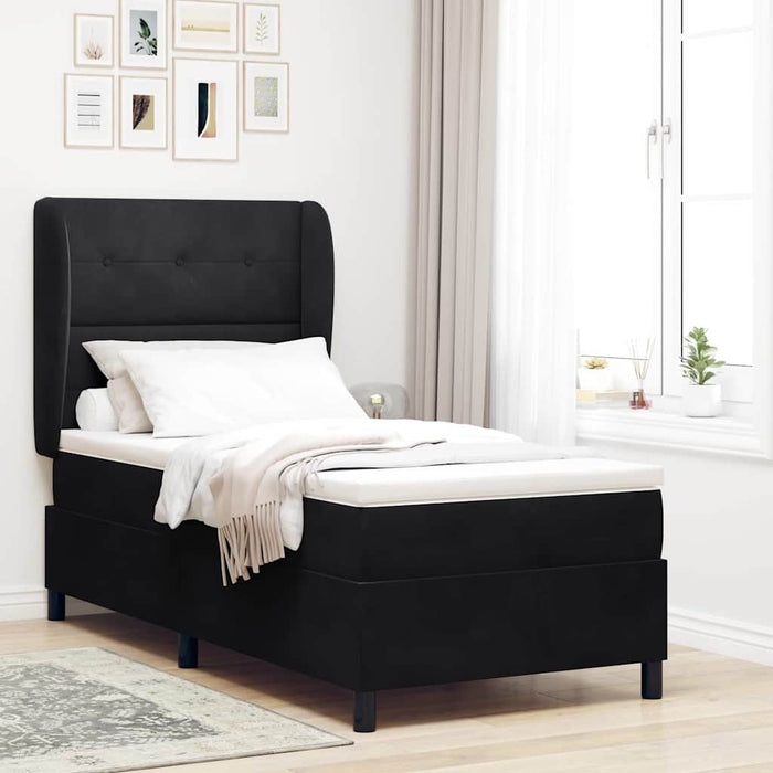 Pat cu arcuri cu saltea cu headboard Negru 90 x 200 cm Catifea - WALTI WALTI