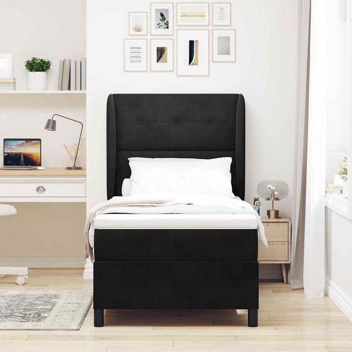 Pat cu arcuri cu saltea cu headboard Negru 90 x 200 cm Catifea - WALTI WALTI