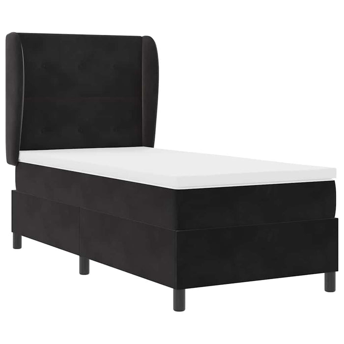 Pat cu arcuri cu saltea cu headboard Negru 90 x 200 cm Catifea - WALTI WALTI