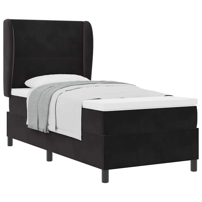 Pat cu arcuri cu saltea cu headboard Negru 90 x 200 cm Catifea - WALTI WALTI