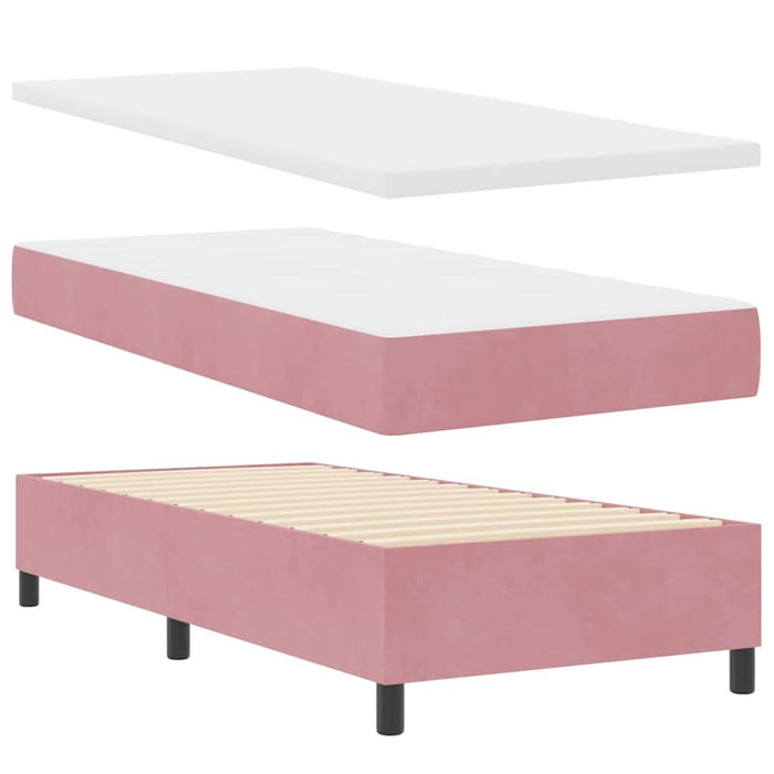 Pat cu arcuri cu saltea cu headboard Roz 200 x 90 cm Poliester - WALTI WALTI