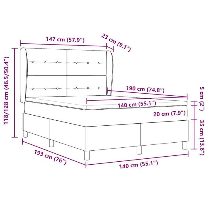 Pat cu arcuri cu headboard Verde închis 190 x 140 cm Catifea WALTI