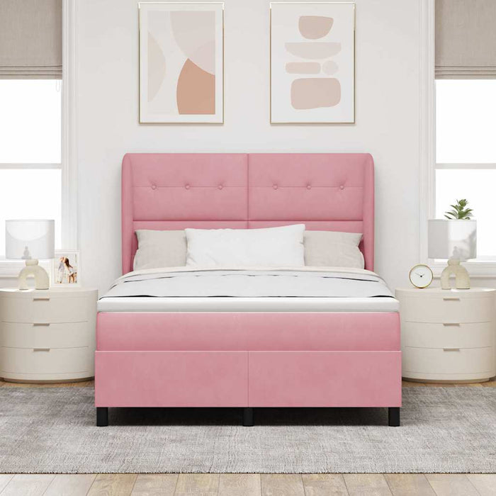 Pat cu arcuri cu saltea cu headboard Roz 190 x 140 cm Poliester - WALTI WALTI