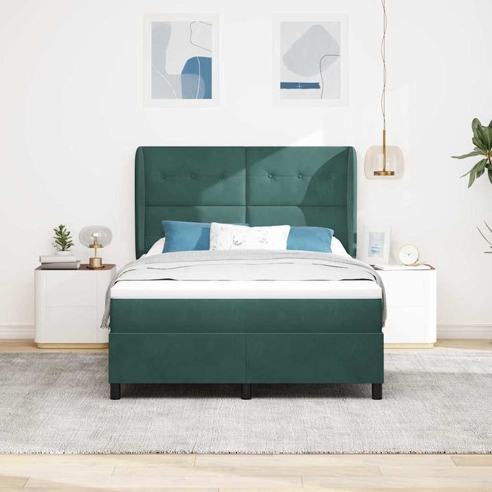 Pat cu arcuri cu headboard Verde închis 200 x 140 cm Catifea WALTI