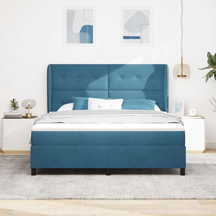 Pat cu arcuri cu saltea Albastru închis 200 x 180 cm Poliester - WALTI WALTI