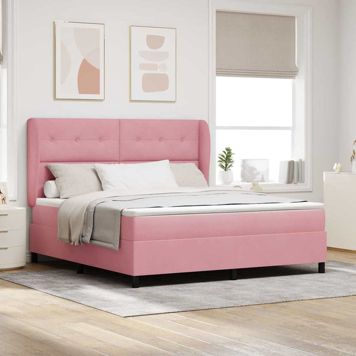 Pat cu arcuri cu saltea cu headboard Roz 200 x 180 cm Poliester - WALTI WALTI