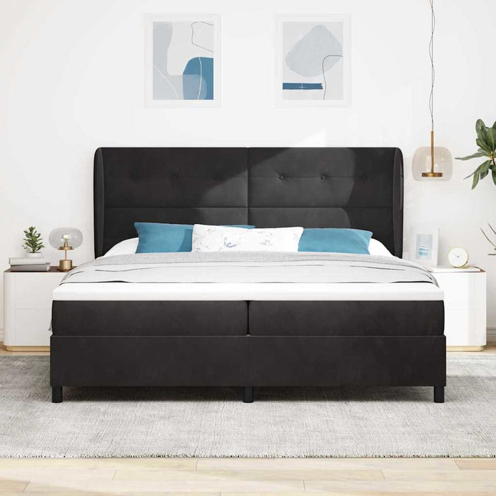 Pat cu arcuri cu saltea Negru 200 x 200 cm Poliester - WALTI WALTI