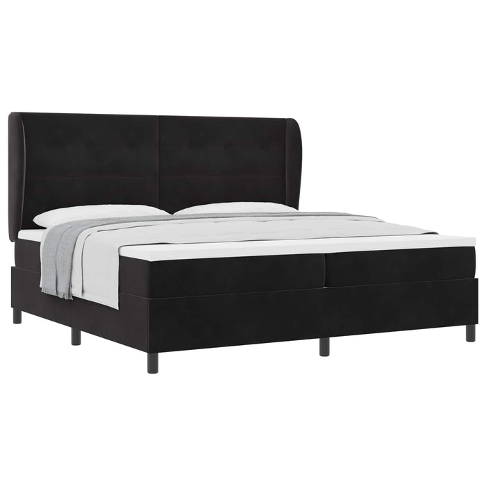 Pat cu arcuri cu saltea Negru 200 x 200 cm Poliester - WALTI WALTI