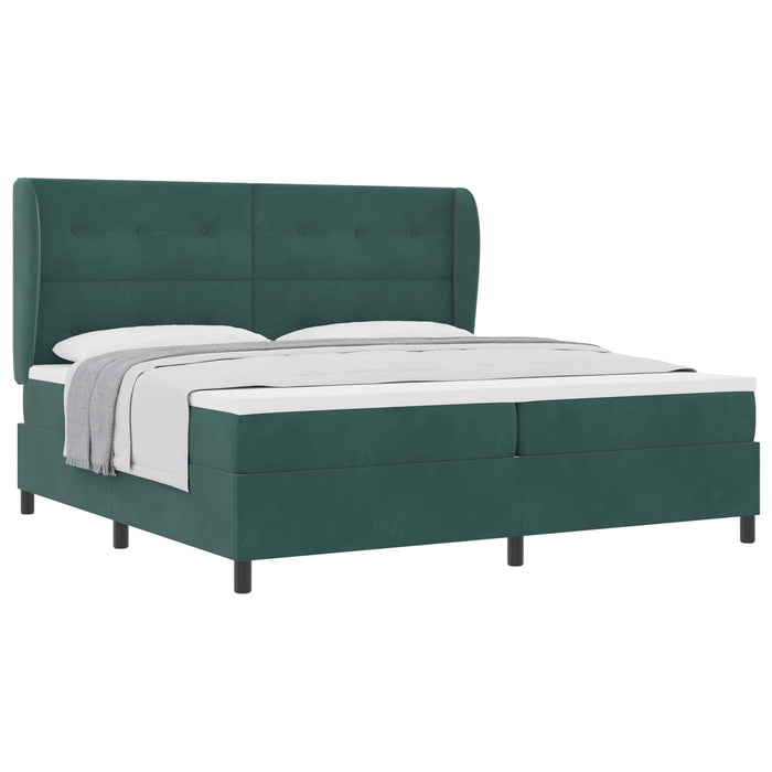 Pat cu arcuri cu headboard Verde închis 200 x 200 cm Catifea WALTI