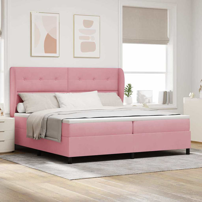 Pat cu arcuri cu saltea cu headboard Roz 200 x 200 cm Poliester - WALTI WALTI