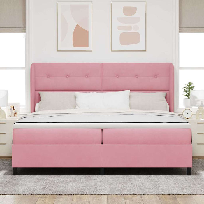 Pat cu arcuri cu saltea cu headboard Roz 200 x 200 cm Poliester - WALTI WALTI