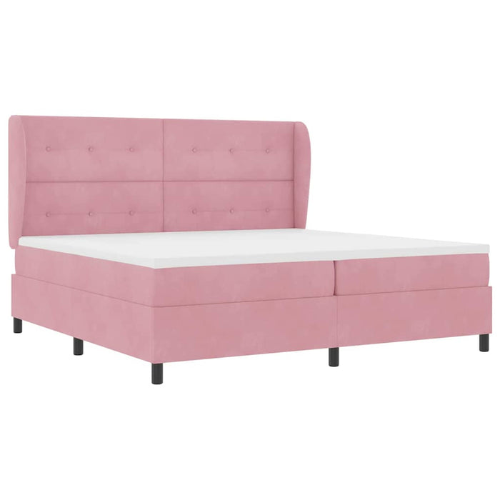 Pat cu arcuri cu saltea cu headboard Roz 200 x 200 cm Poliester - WALTI WALTI