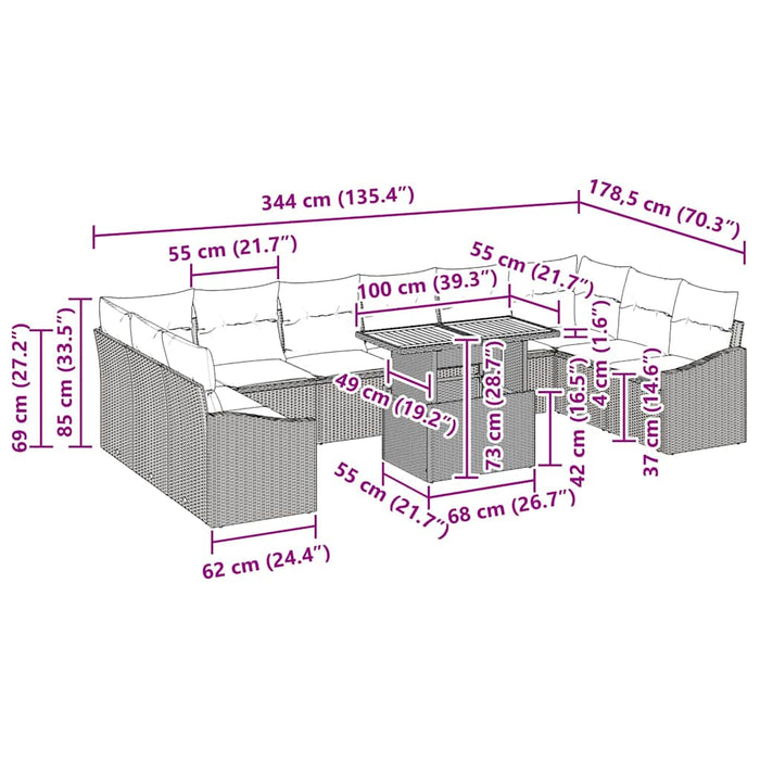 Set de masă pentru grădină 11 pcs Bej, Gri 100 x 55 x 73 cm - WALTI WALTI