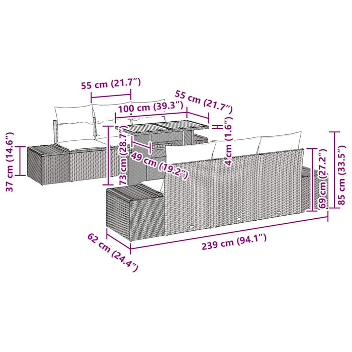 Set de masă pentru grădină 7 pcs Bej, Gri 100 x 55 x 73 cm - WALTI WALTI