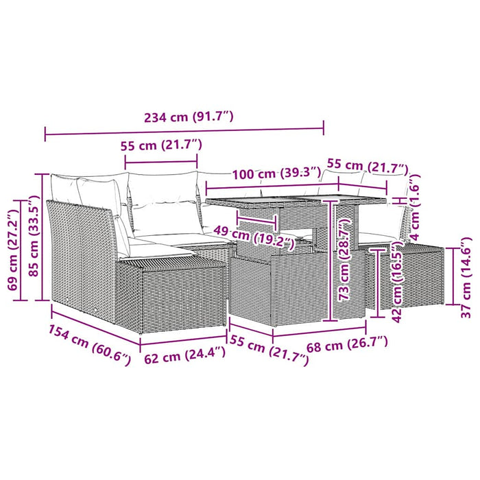 Set de masă pentru grădină 7 pcs Negru, Crem 100 x 55 x 73 cm - WALTI WALTI