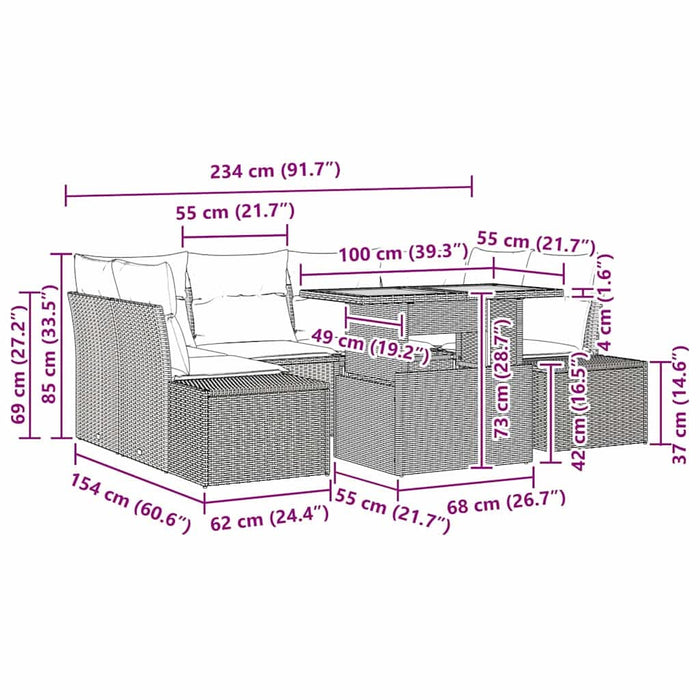 Set de masă pentru grădină 7 pcs Gri, ratan 100 x 55 x 73 cm - WALTI WALTI