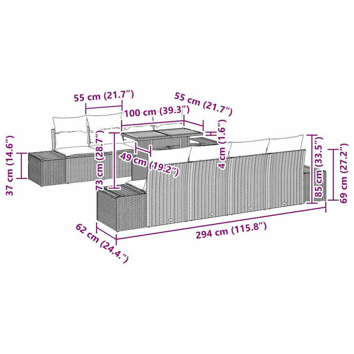 Set de masă pentru grădină 9 pcs Bej, Gri 100 x 55 x 73 cm - WALTI WALTI