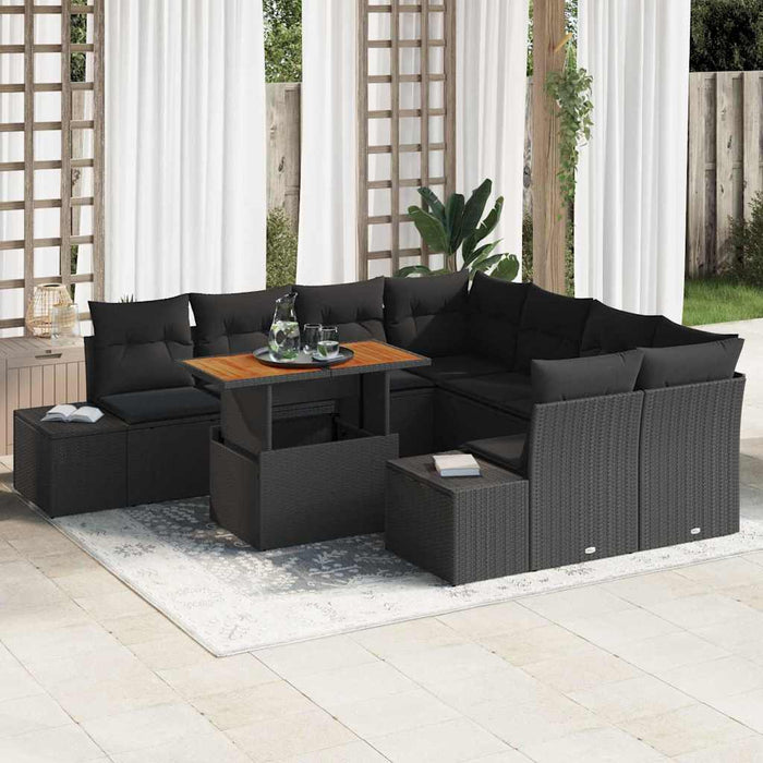 Set de masă pentru grădină cu pernă Manual 9 pcs Negru și Maro - WALTI WALTI