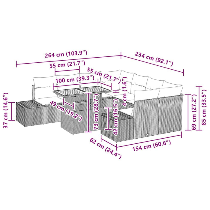 Set de masă pentru grădină cu pernă Manual 9 pcs Negru și Maro - WALTI WALTI