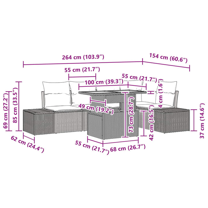 Set de canapele pentru grădină 6 pcs Negru și Albastru petrol WALTI