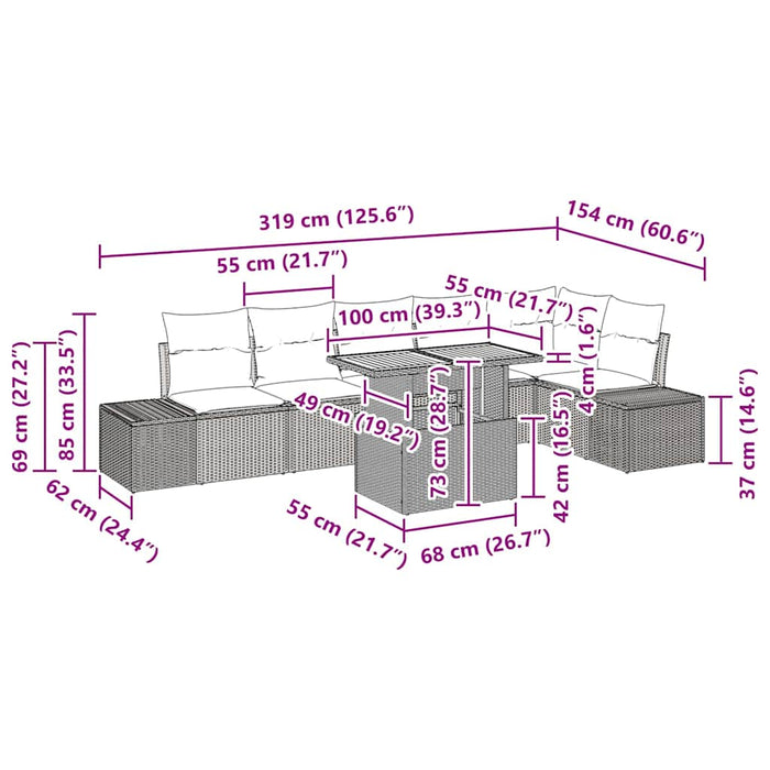 Set de masă pentru grădină 7 pcs Bej, crem 100 x 55 x 73 cm - WALTI WALTI