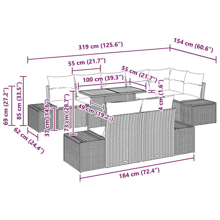 Set de masă pentru grădină 9 pcs Negru, Crem 100 x 55 x 73 cm - WALTI WALTI