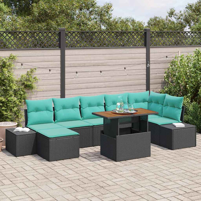 Set de canapele pentru grădină 8 pcs Negru și Albastru petrol WALTI