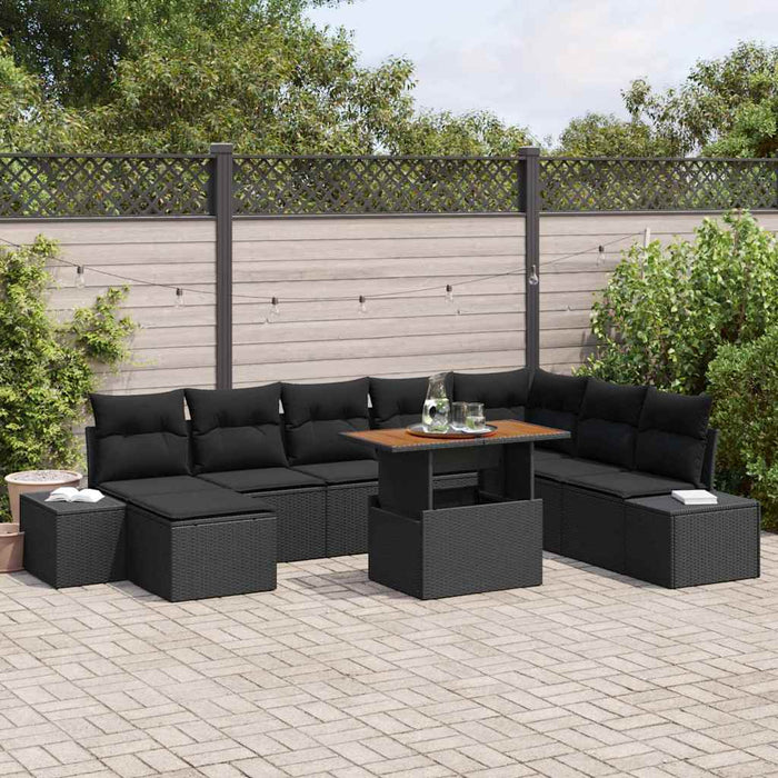 Set de masă pentru grădină cu pernă 9 pcs Negru și Maro - WALTI WALTI