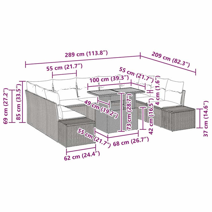 Set de masă pentru grădină 10 pcs Negru, Crem 100 x 55 x 73 cm - WALTI WALTI
