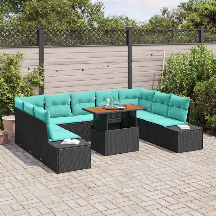 Set de canapele pentru grădină 10 pcs Negru și Albastru petrol WALTI