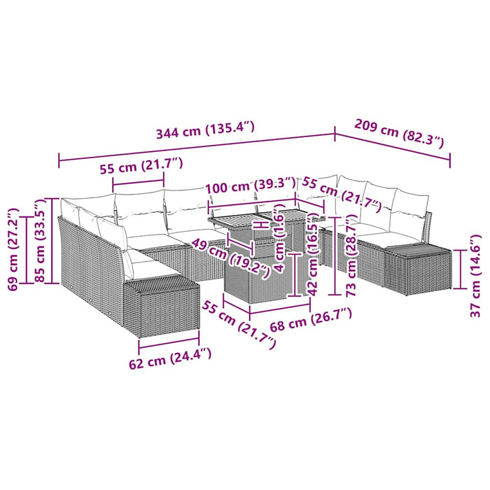 Set de canapele pentru grădină cu pernă 11 pcs Negru, Crem - WALTI WALTI