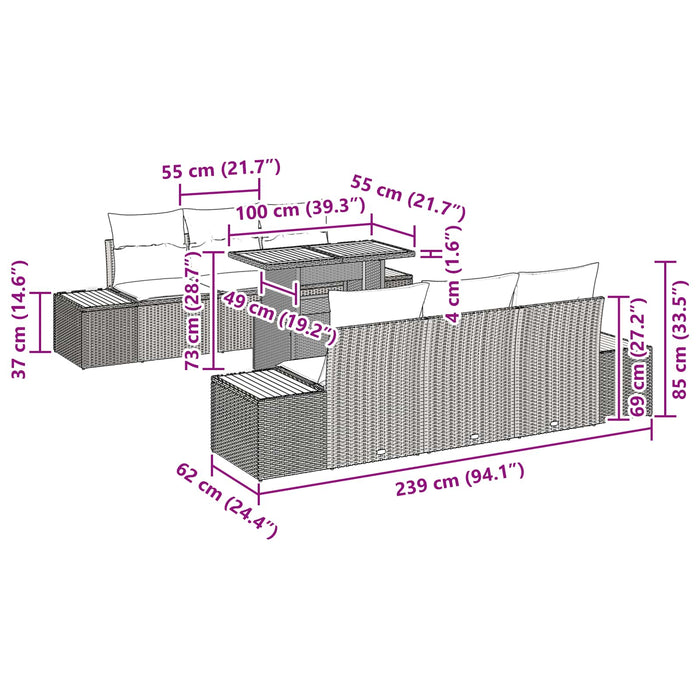 Set de masă pentru grădină cu pernă Manual 7 pcs Negru și Maro - WALTI WALTI