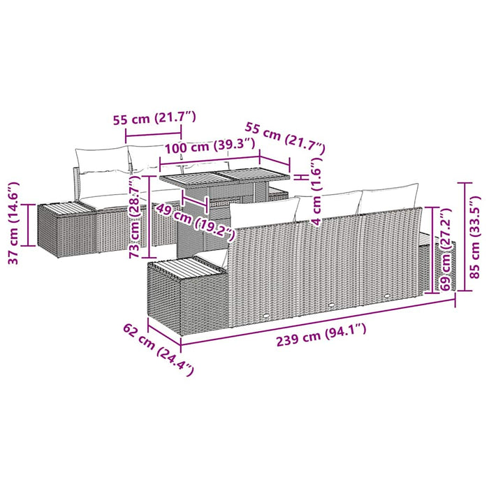Set de masă pentru grădină 7 pcs Bej, Gri 100 x 55 x 73 cm - WALTI WALTI