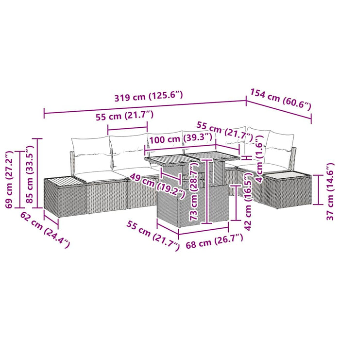 Set de masă pentru grădină 7 pcs Bej, Gri 100 x 55 x 73 cm - WALTI WALTI