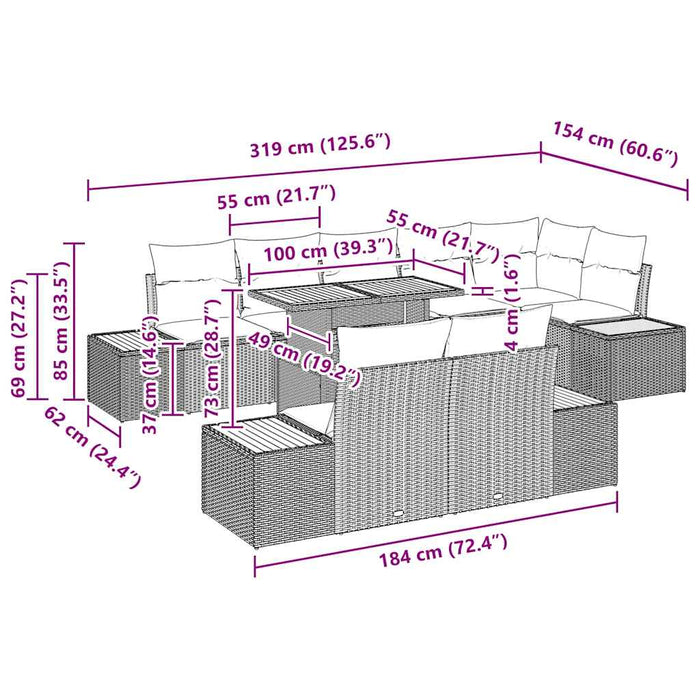 Set de masă pentru grădină 9 pcs Bej, Gri 100 x 55 x 73 cm - WALTI WALTI